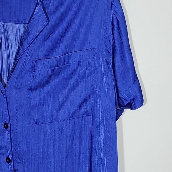 Y2K Anthropologie Porridge Shiny Women's SzS Button Front Shirt Bright Blue Soft - Picture 2 of 8